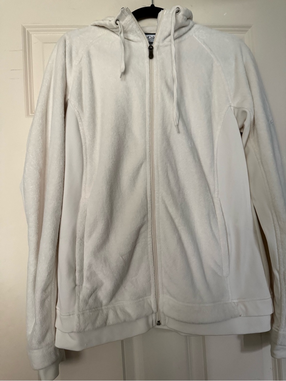 Columbia White Full‑Zip Hooded Fleece Jacket